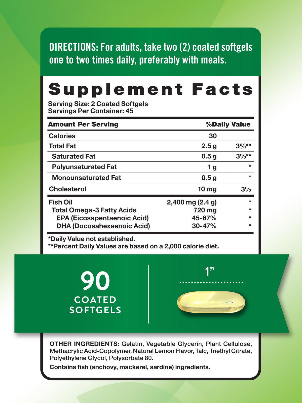 Nature's Truth Fish Oil Omega 3 Supplement 2400mg - 90 Softgels - image 2