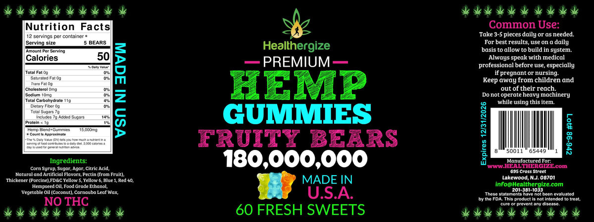 Healthergize Hemp Gummy Bears for Calm and Peace - 60 Gummies - image 7