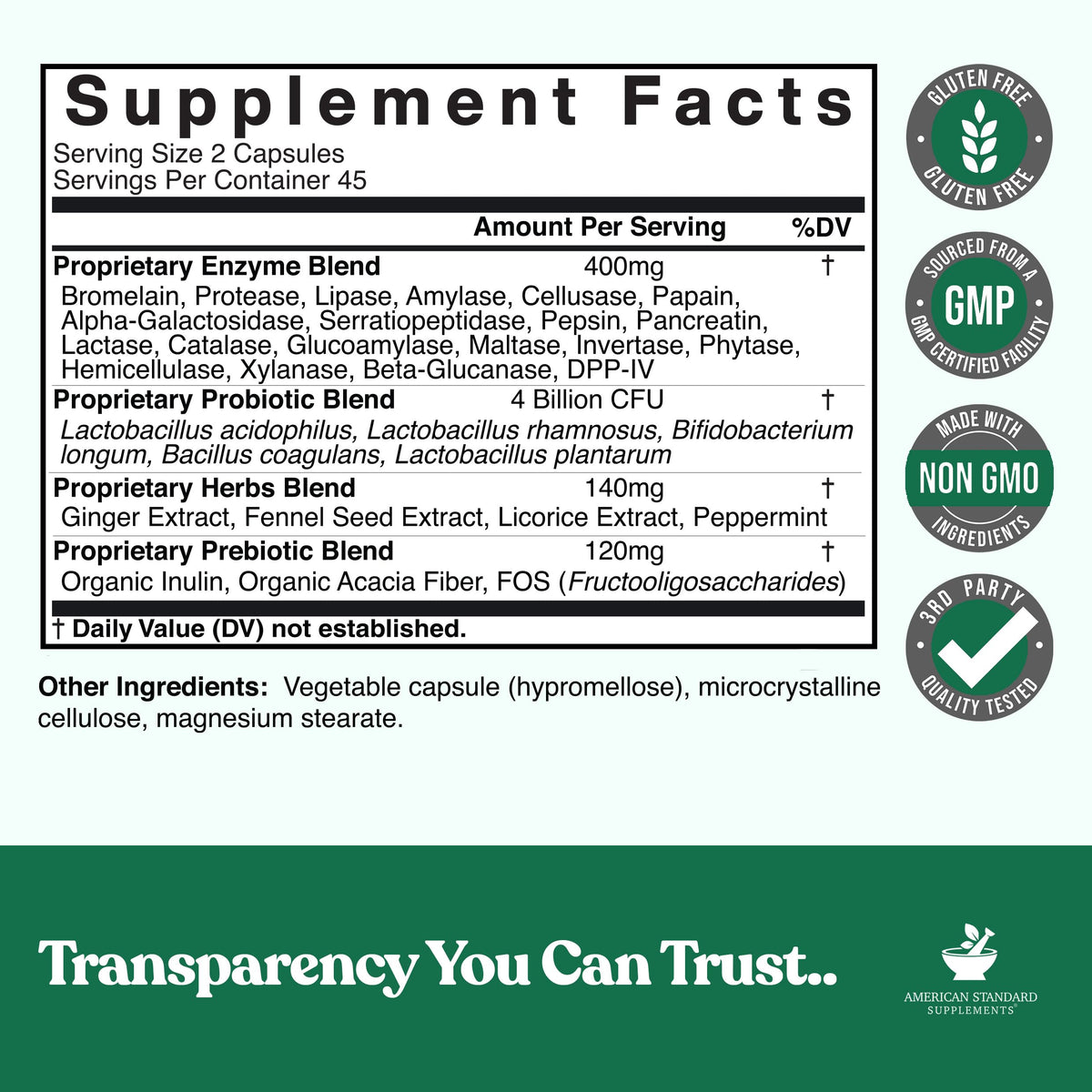 American Standard Supplements Digestive Enzymes Plus Probiotics - 90 Capsules - image 2