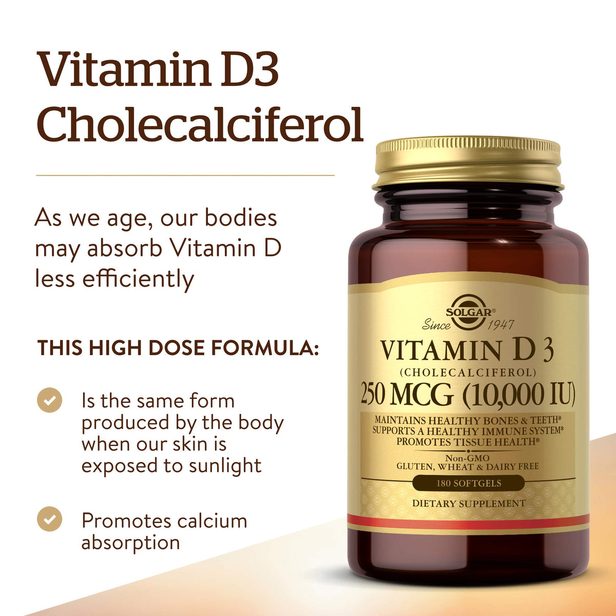 Solgar Vitamin D3 Cholecalciferol 1000 IU - 180 Softgels - image 3