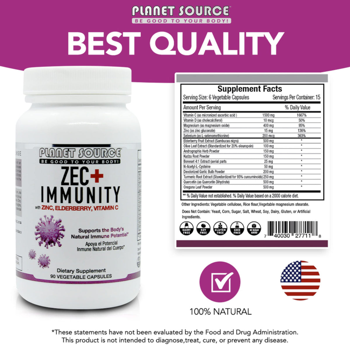 Planet Source ZEC+ Immunity Supplement with Zinc, Elderberry & Vitamin C - image 3