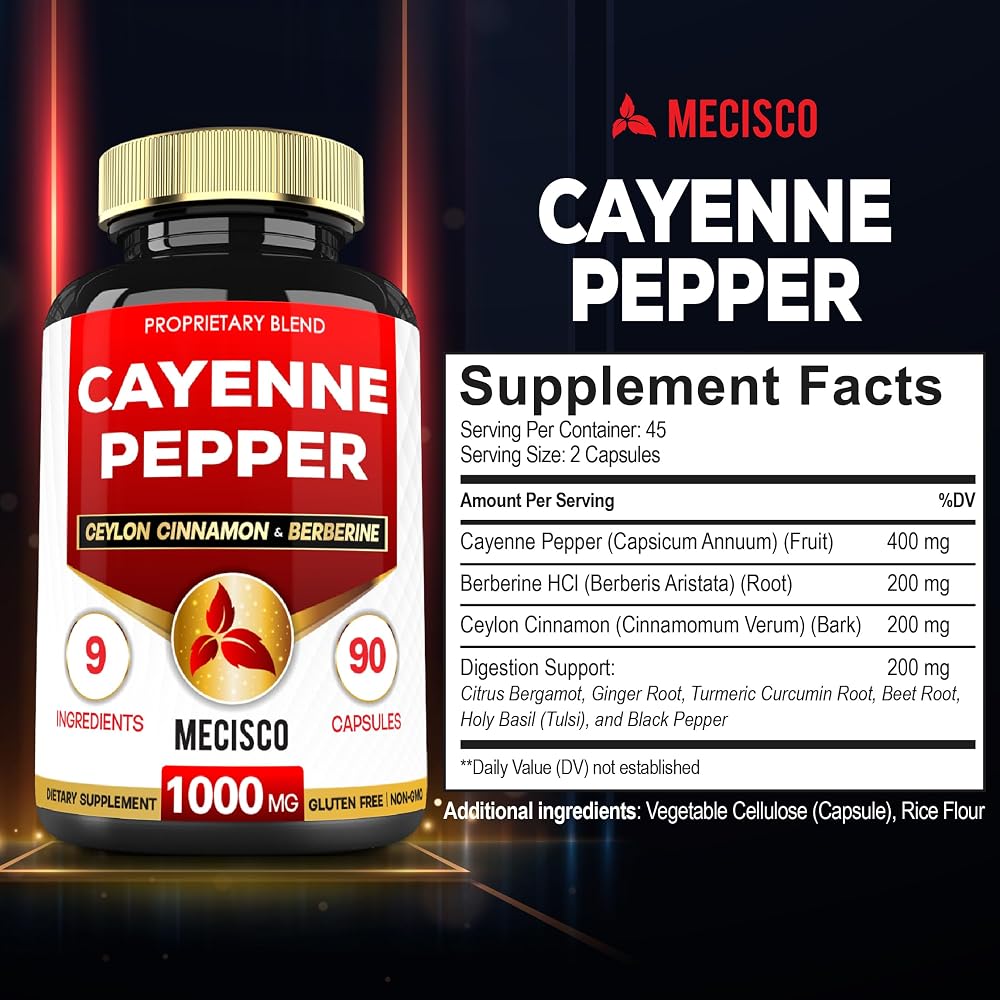 Mecisco Cayenne Pepper Supplements with Turmeric & Berberine - 90 Capsules - image 2