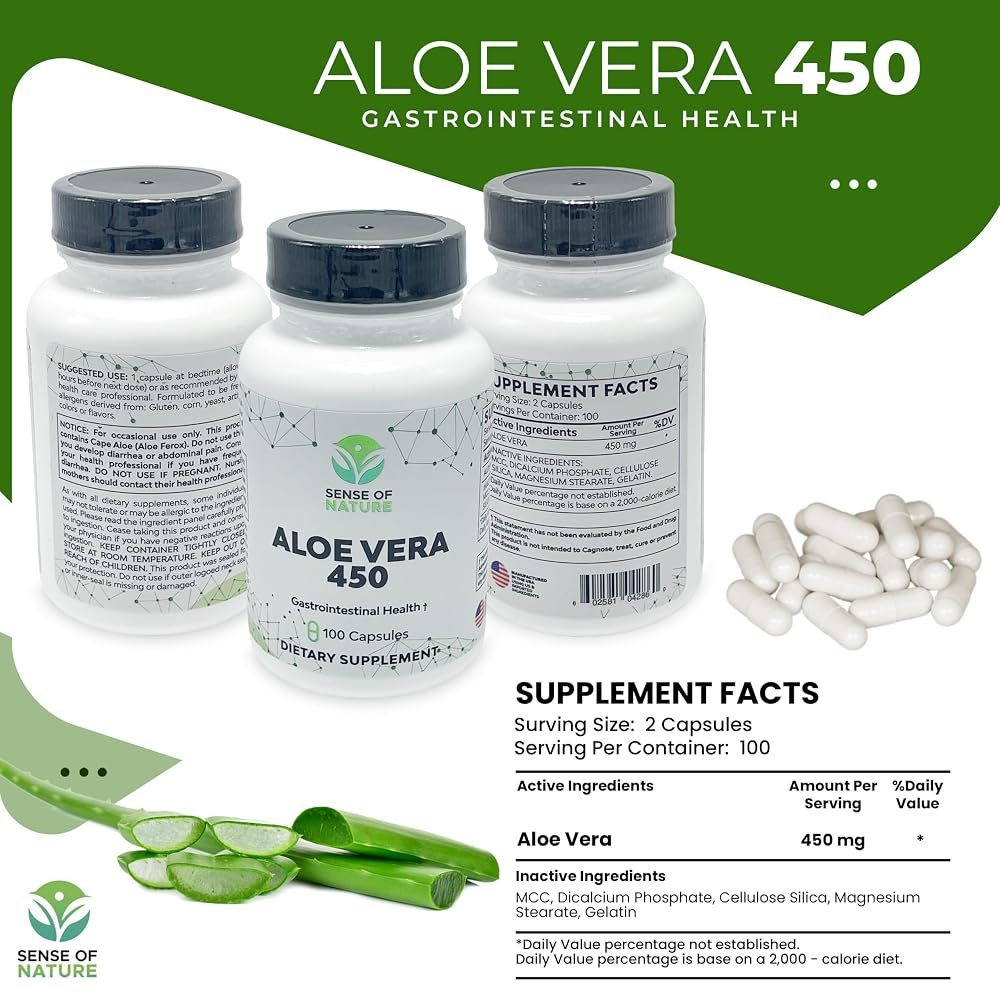 Sense of Nature Aloe Vera 450 Capsules Organic - Digestive Support - image 4