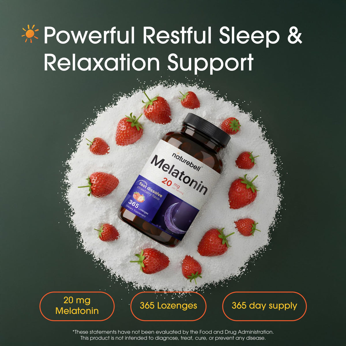 NatureBell Melatonin 20mg Sleep Support - 365 Lozenges - image 2