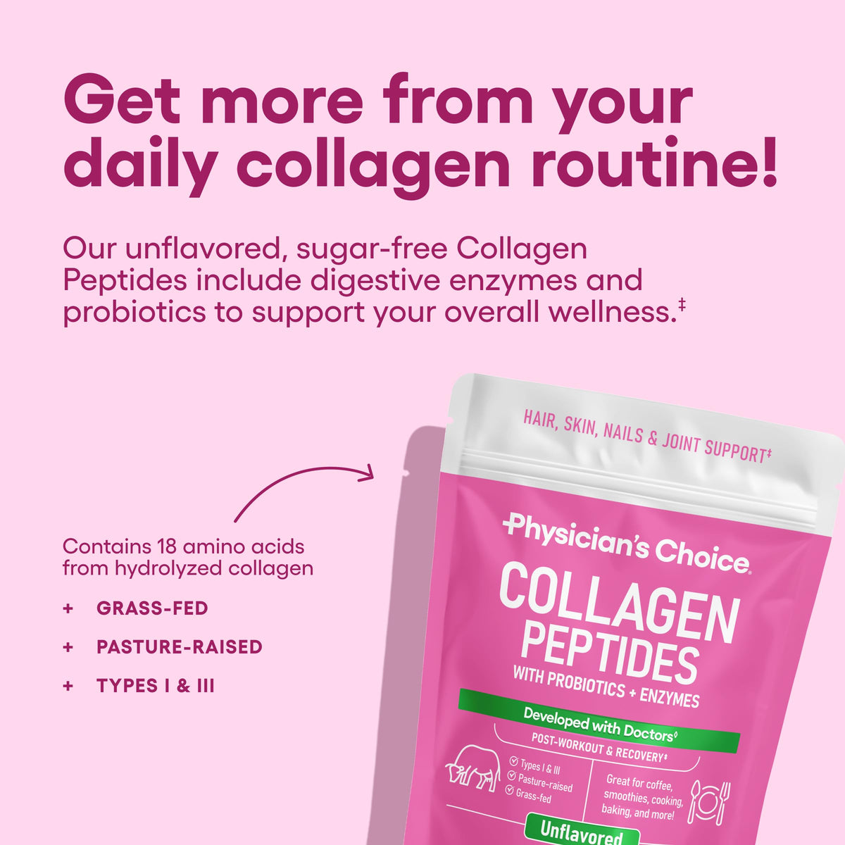 Physician's CHOICE Collagen Peptides Protein Powder Grass Fed - 35 Servings - image 2