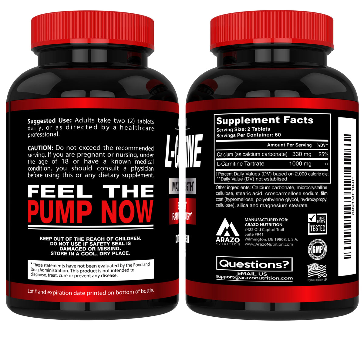 Arazo Nutrition Super Strength L-Carnitine 1000mg with Calcium - 120 Tablets - image 3