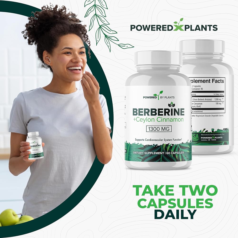 POWERED X PLANTS Pure Berberine Supplement - 1300mg Berberine