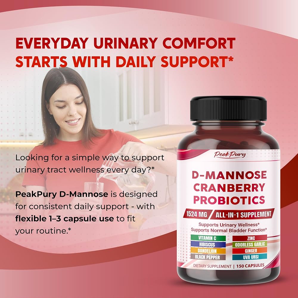 PeakPury D-Mannose Complex 1,524 mg with Cranberry & Probiotics - 150 Capsules - image 2