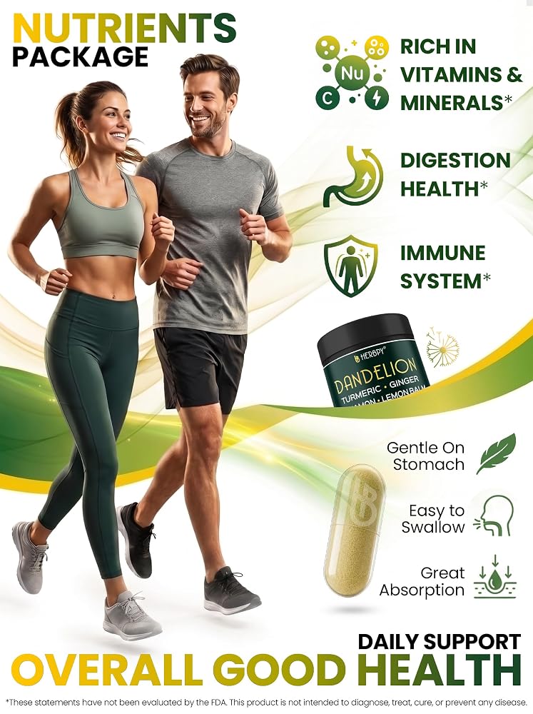 Herbpy 6in1 Dandelion Root Supplement for Digestion - 100 Capsules - image 3