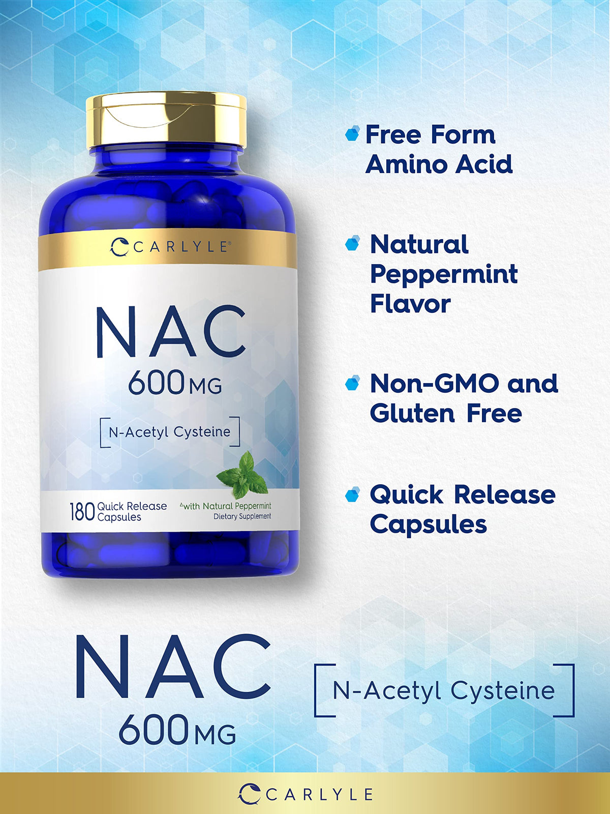 Carlyle N-Acetyl Cysteine NAC 600mg - 180 Capsules - image 3