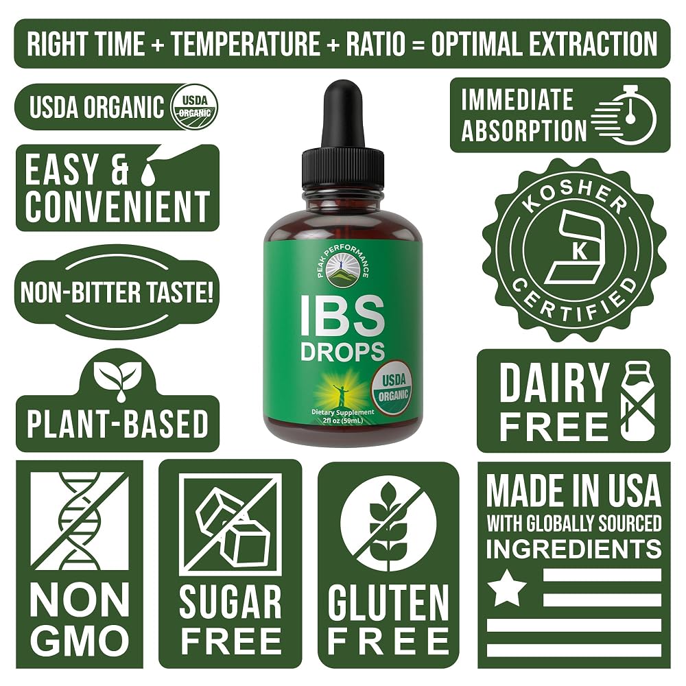 Peak Performance USDA Organic IBS Relief 5-in-1 Liquid Drops - 2 Fl Oz - image 8
