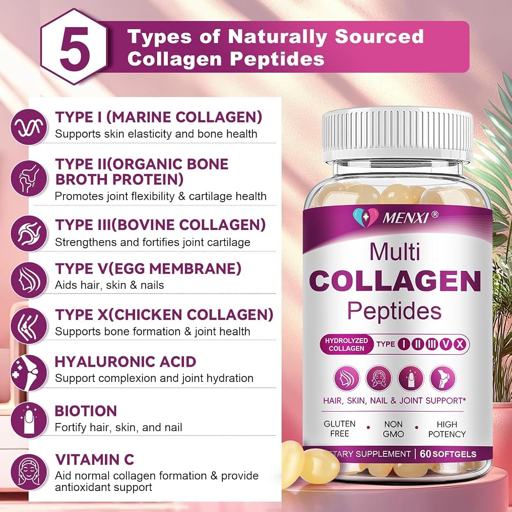 MENXI Multi Collagen Peptides Softgel for Women & Men - Type I II III