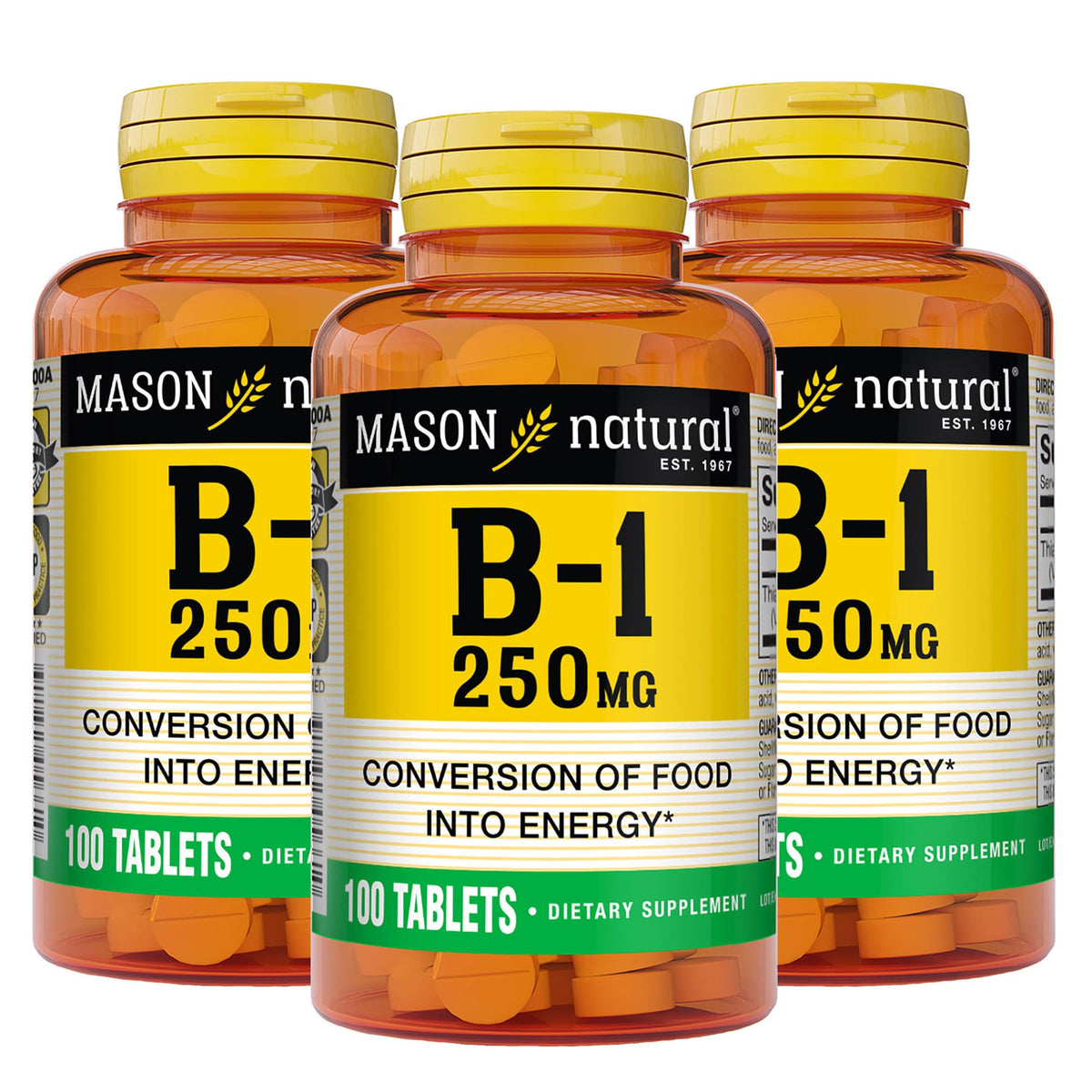 MASON NATURAL Vitamin B1 Thiamine 250 mg Energy Support - 300 Tablets