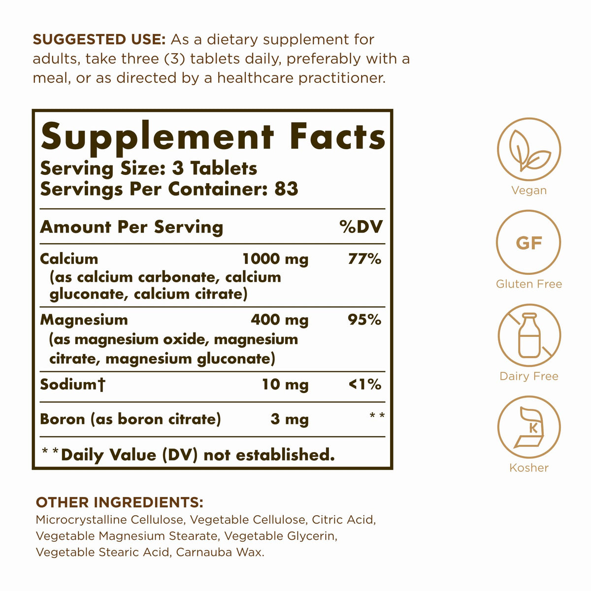 Solgar Calcium Magnesium Plus Boron - 250 Tablets - image 2