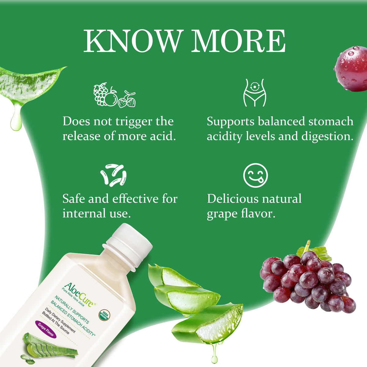 AloeCure Pure USDA Organic Aloe Vera Juice Supplement in Grape Flavor
