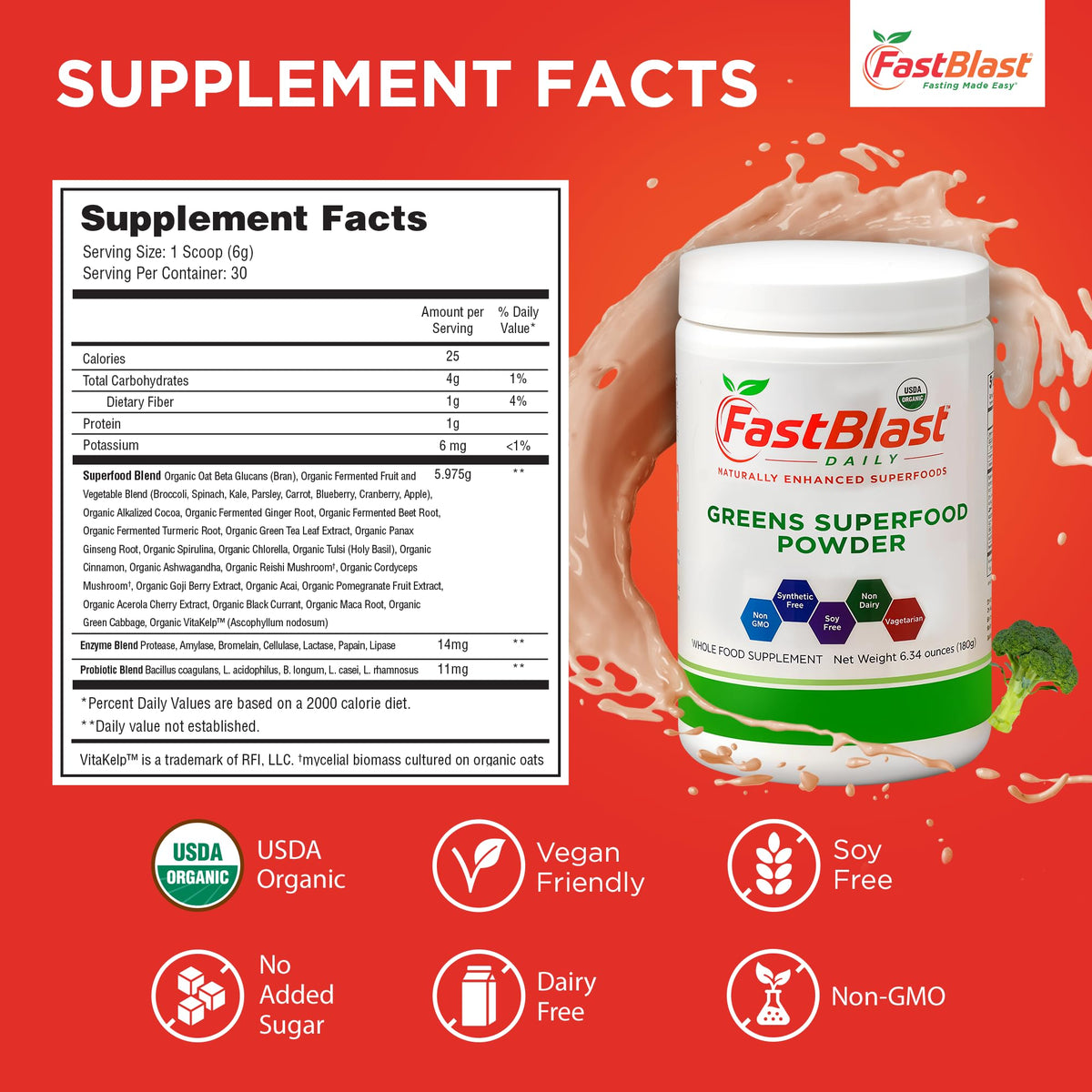 FastBlast Organic Super Greens Powder with Probiotics - 180g - image 4