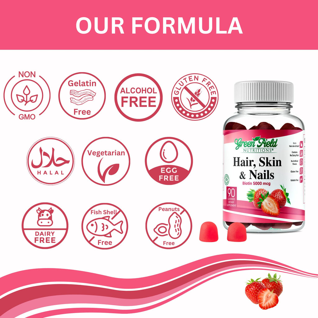 Greenfield Nutritions Halal Biotin Gummies for Hair, Skin & Nails - 90 Gummies - image 4