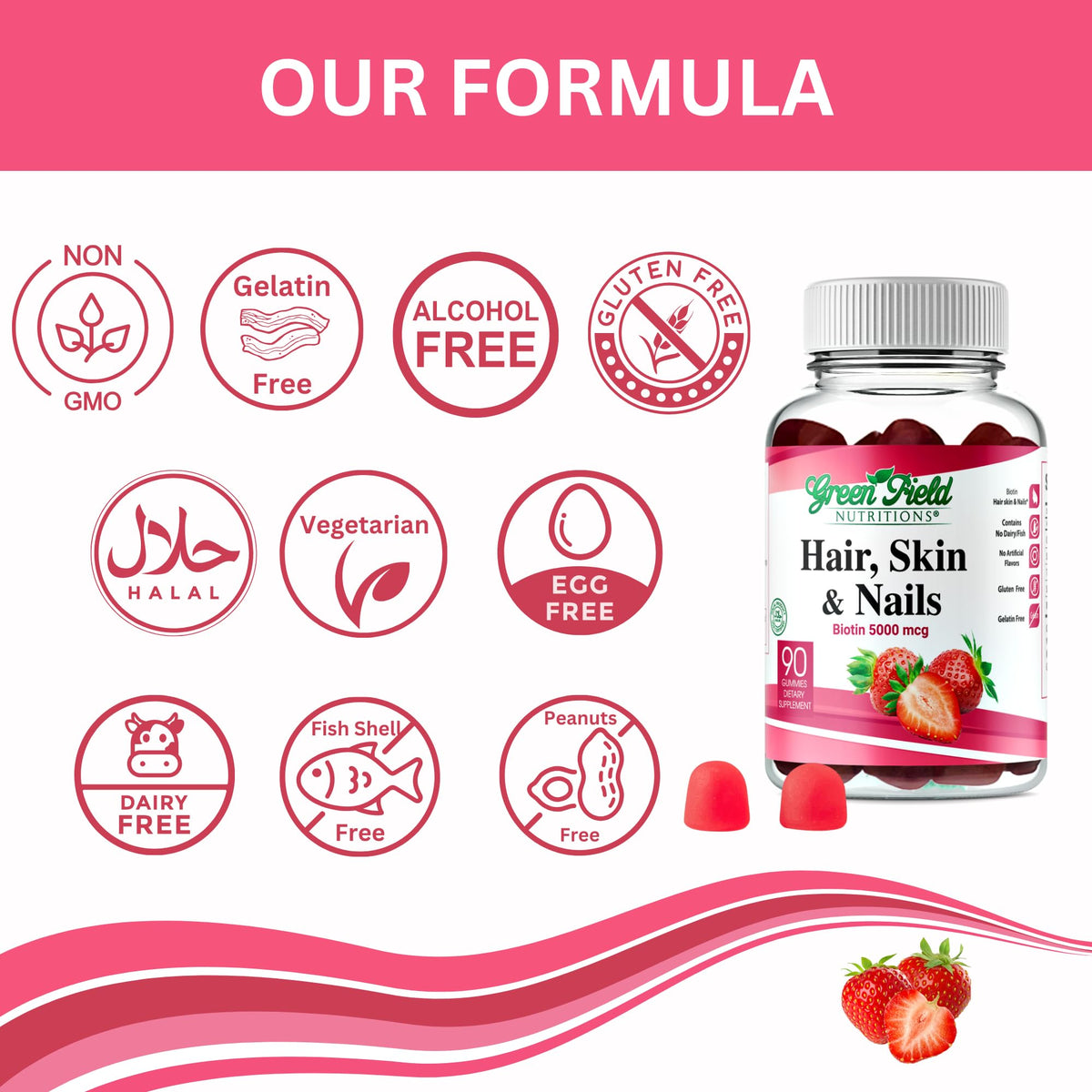 Greenfield Nutritions Halal Biotin Gummies for Hair, Skin & Nails - 90 Gummies - image 4