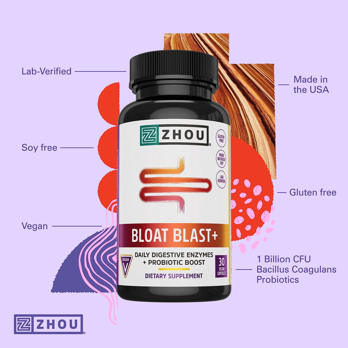 Zhou Nutrition Bloat Blast+ Digestive Enzymes - 30 Veggie Capsules - image 3
