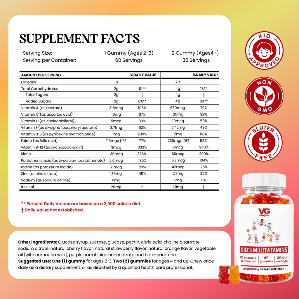 Vita Globe Kids Multivitamin Gummies with Vitamins A C D E - 120 Count - image 2