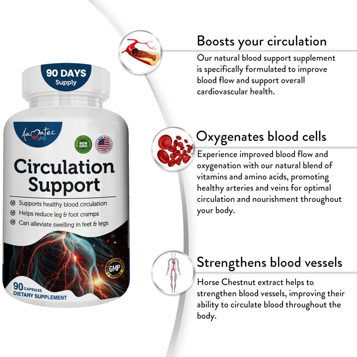 AAMATEC LIFE Blood Circulation Support L-Arginine & Hawthorn - 90 Capsules - image 3