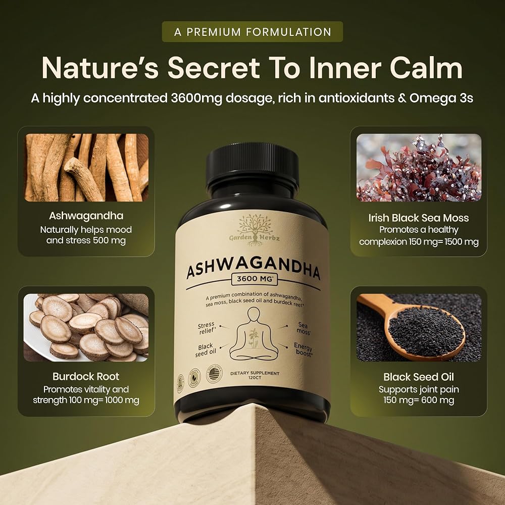 Garden of Herbz Organic Ashwagandha Supplement 3600 mg - 120 Capsules - image 4