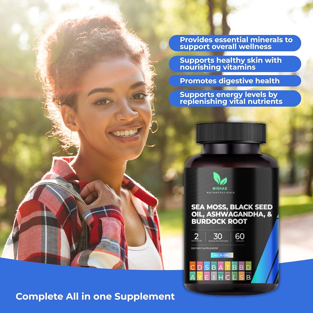 Mishas Sea Moss Blend with Ashwagandha & Turmeric - 60 Capsules - image 3