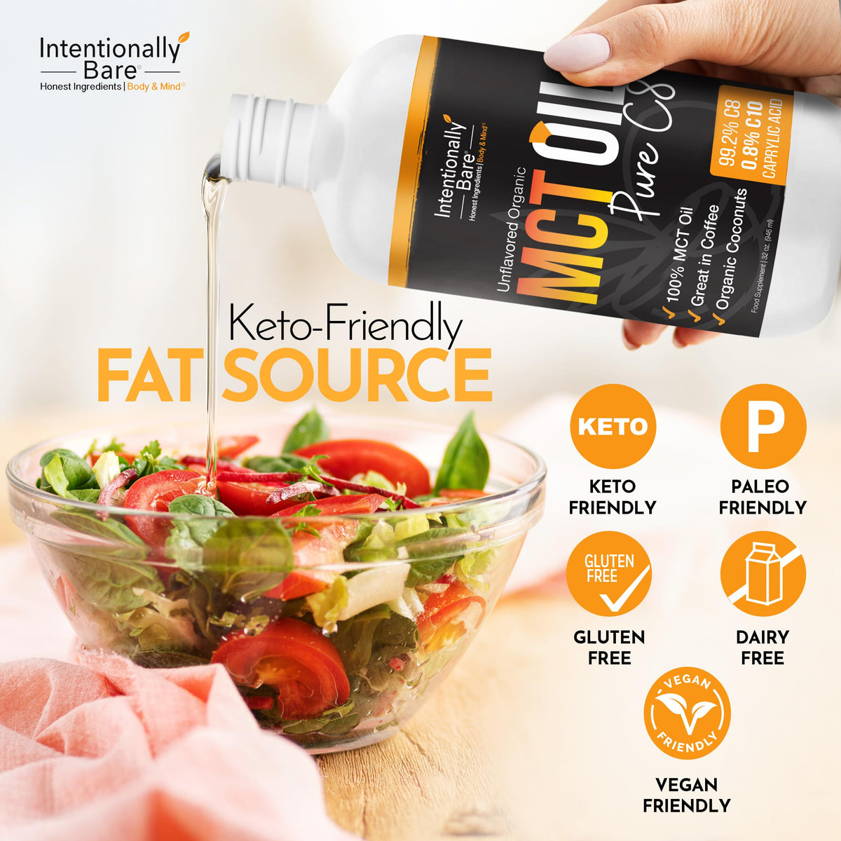 Intentionally Bare Organic Pure 99.2% C8 MCT Oil - Keto