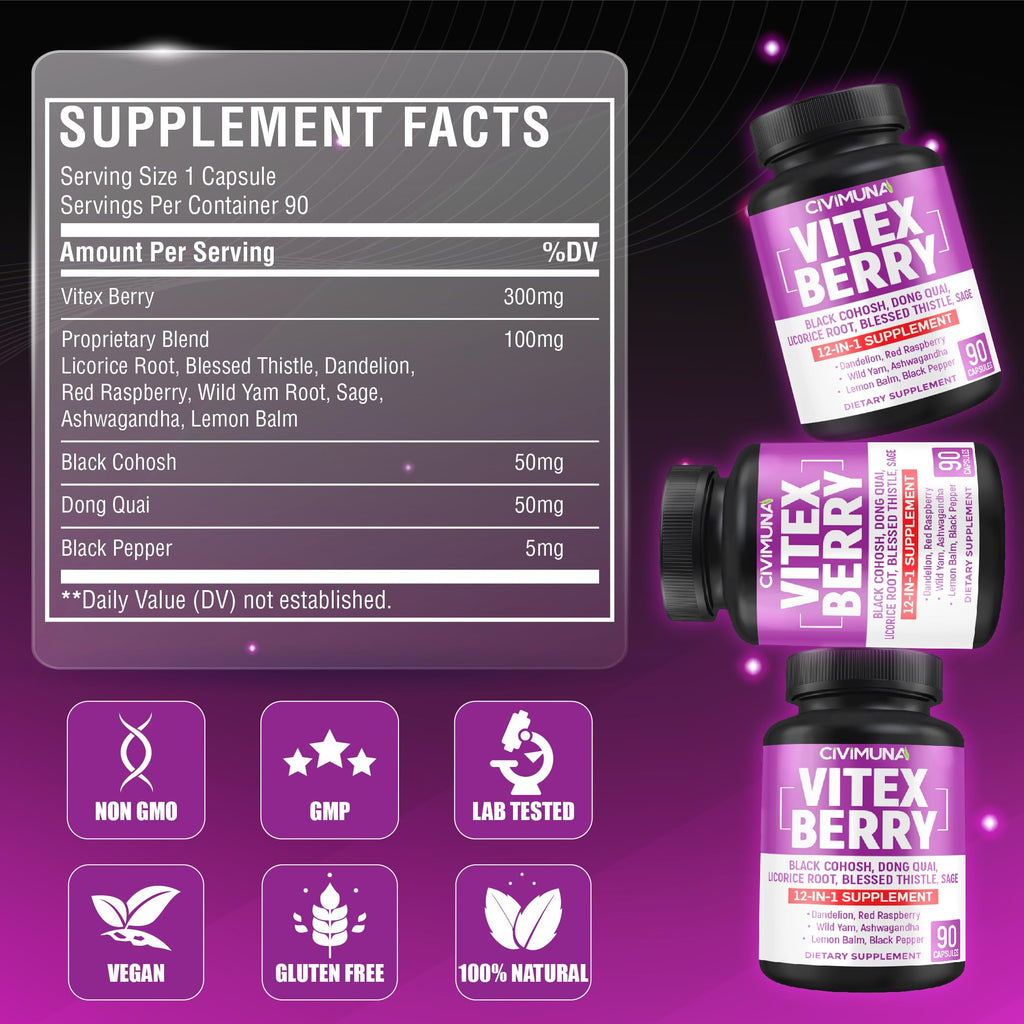 CIVIMUNA Vitex Berry Extract Capsules - 90 Capsules - image 3