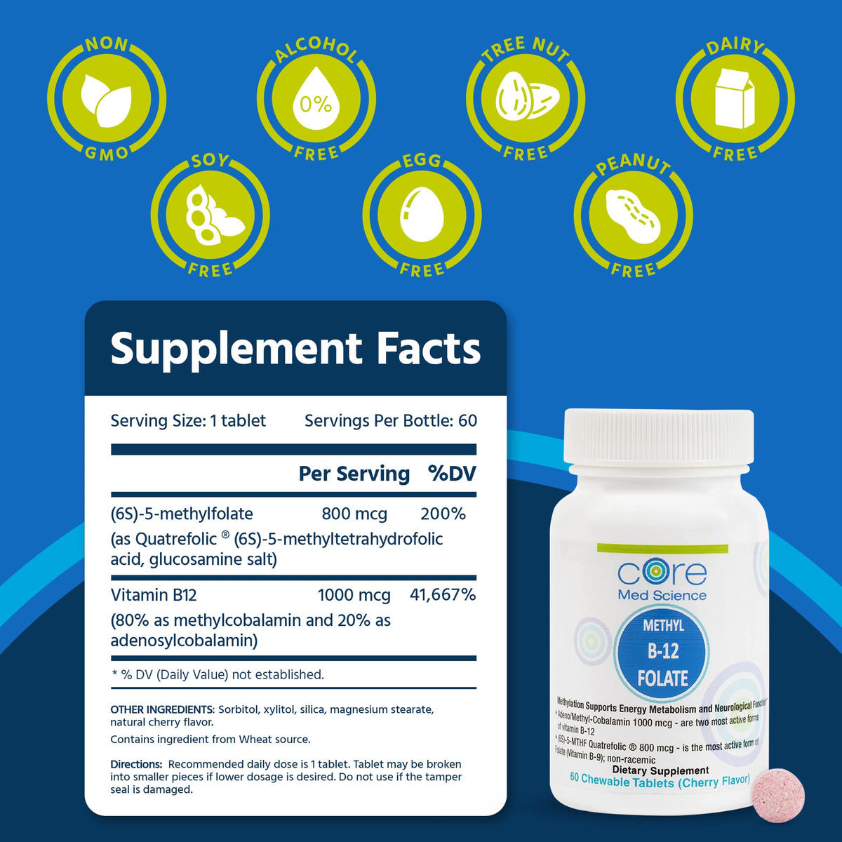 Core Med Science Methyl B12 Folate Supplement - 60 Lozenges - image 3