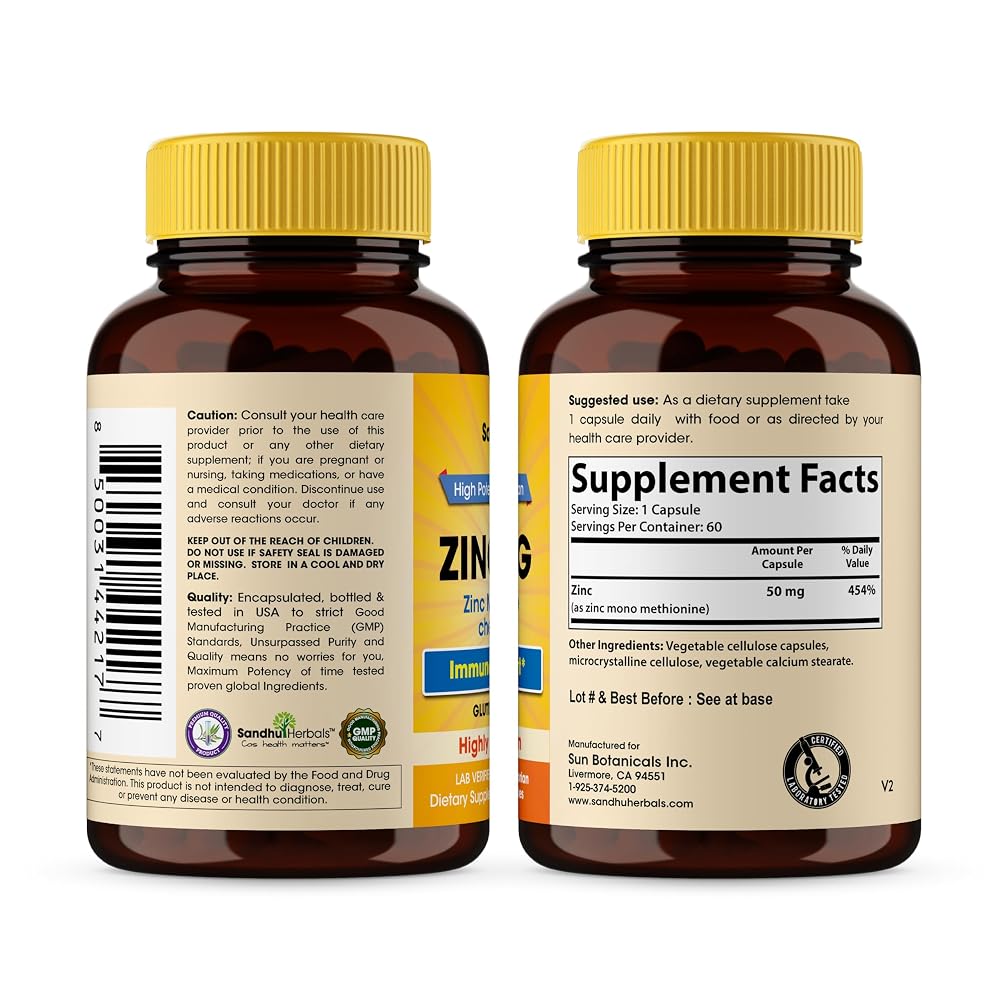 SANDHUHERBALS Zinc Capsules for Men & Women
