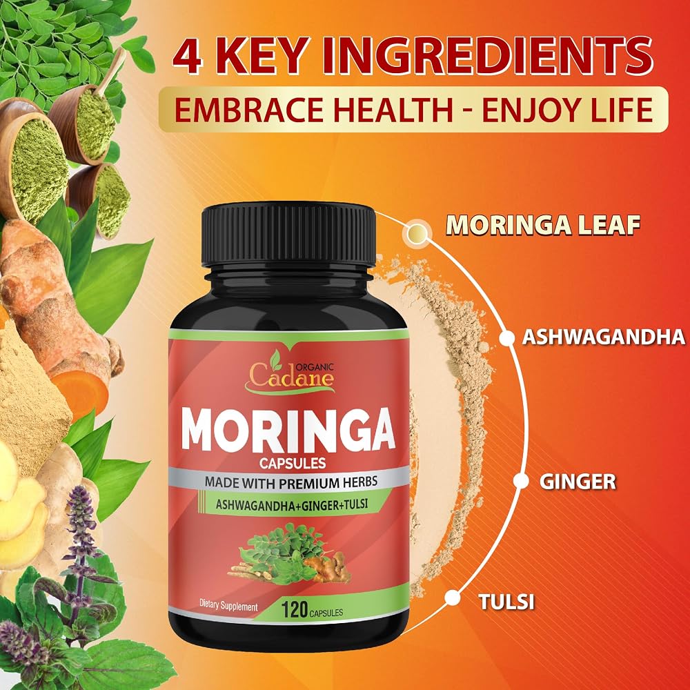 Organic Cadane Moringa Powder Capsules with Ashwagandha - 120 Capsules - image 5