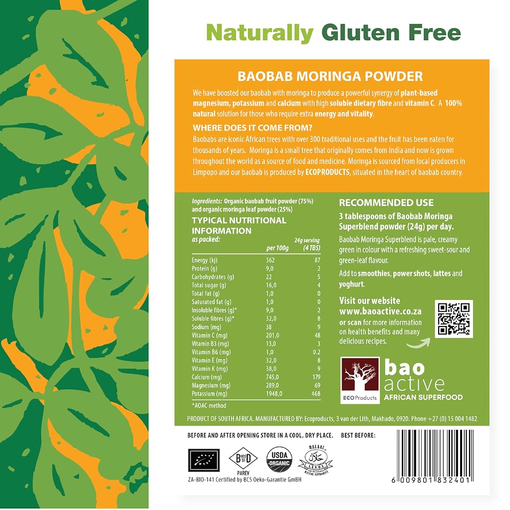 Baoactive Baobab Moringa Powder Superblend - 120 Capsules - image 4