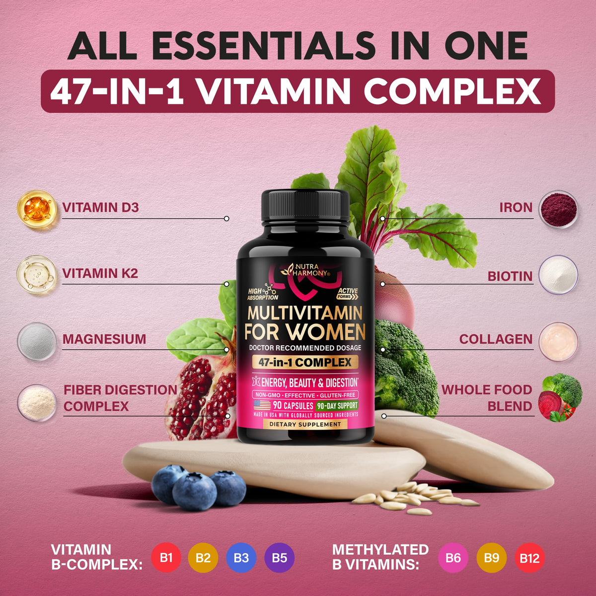 NUTRAHARMONY Multivitamin for Women 47-in-1 - 90 Capsules - image 3