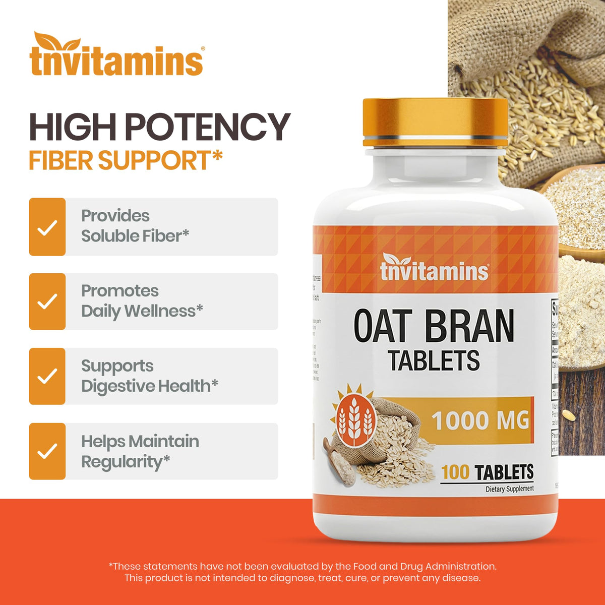 tnvitamins Oat Bran Tablets Digestive Fiber - 100 Tablets - image 4
