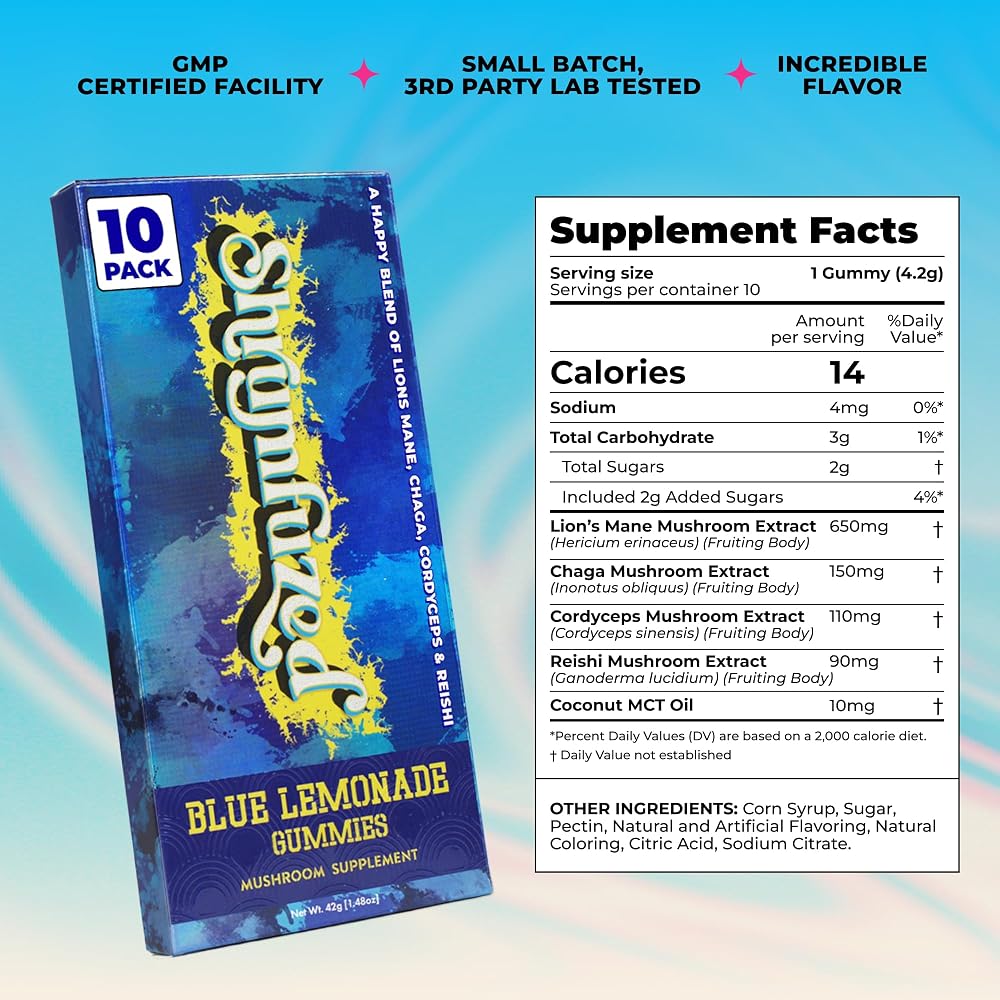 Shrumfuzed Mushroom Gummies Blue Lemonade - 10 Count - image 4