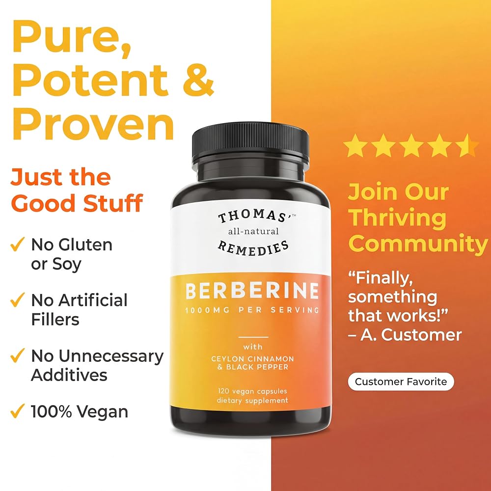 Thomas' all-natural Remedies Berberine 1000mg - 120 Vegetarian Capsules - image 5