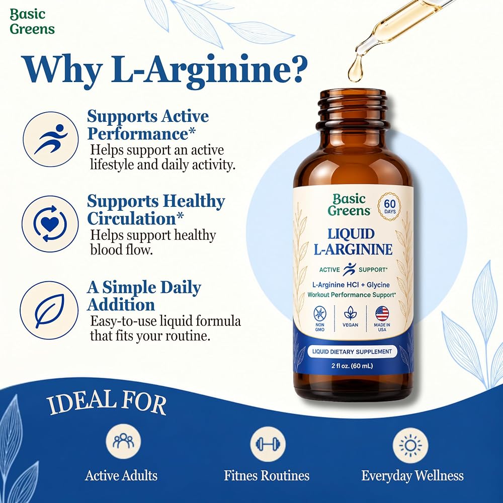 BASIC GREENS L Arginine 3000mg Nitric Oxide Supplement Vegan Capsules