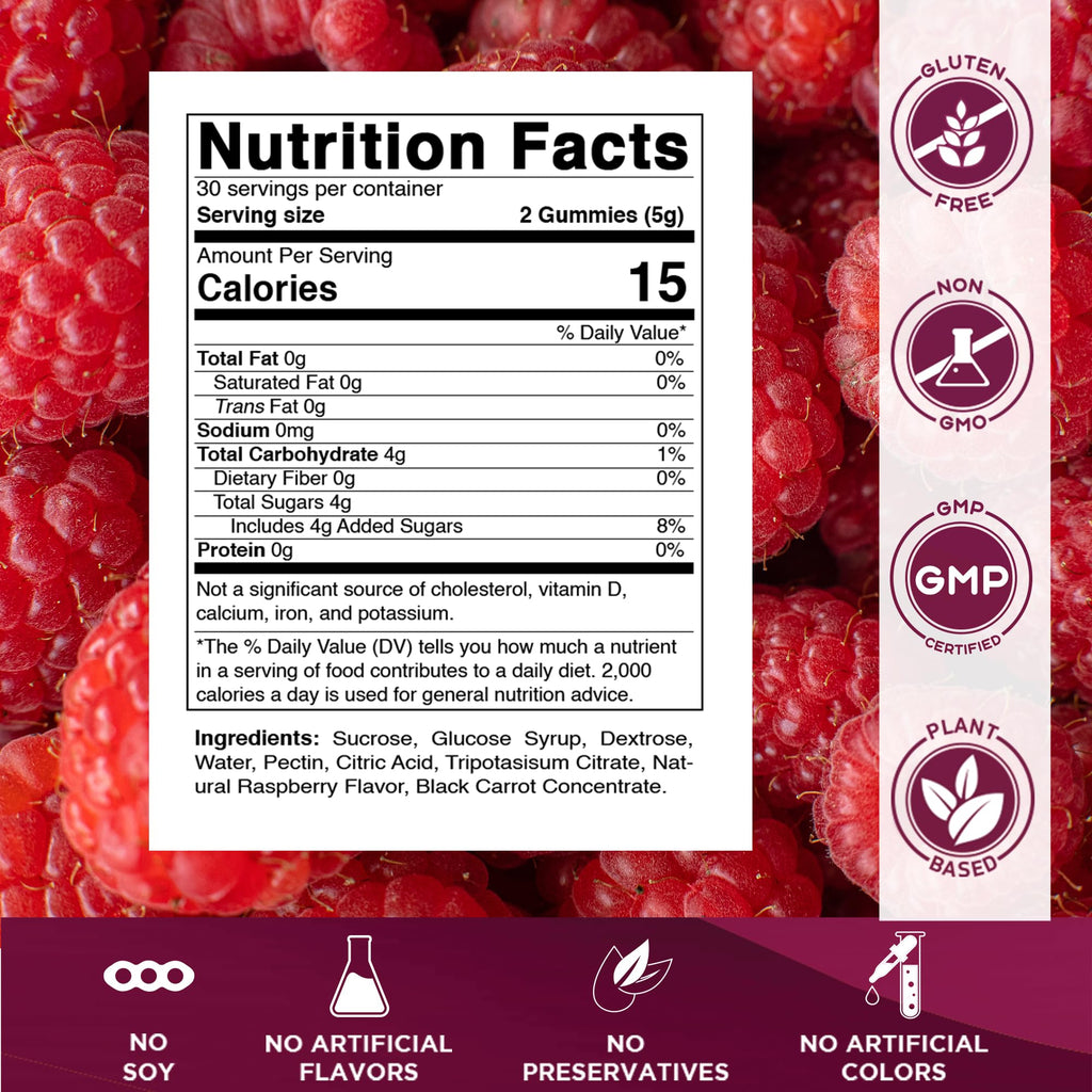 Vitamatic Glucose chewable Gummies - 60 Count - Natural Raspberry