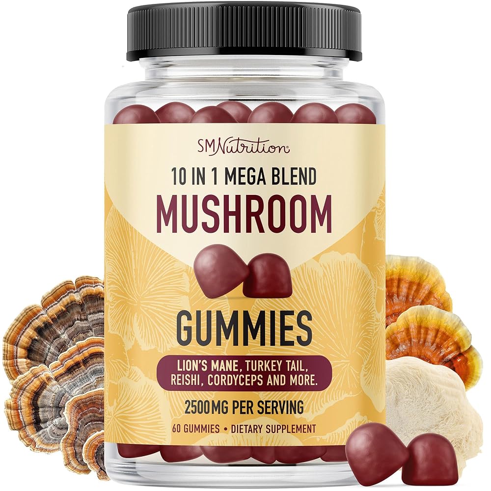 SMNutrition Mushroom Gummies with Lions Mane, Turkey Tail & Reishi - 60 Count