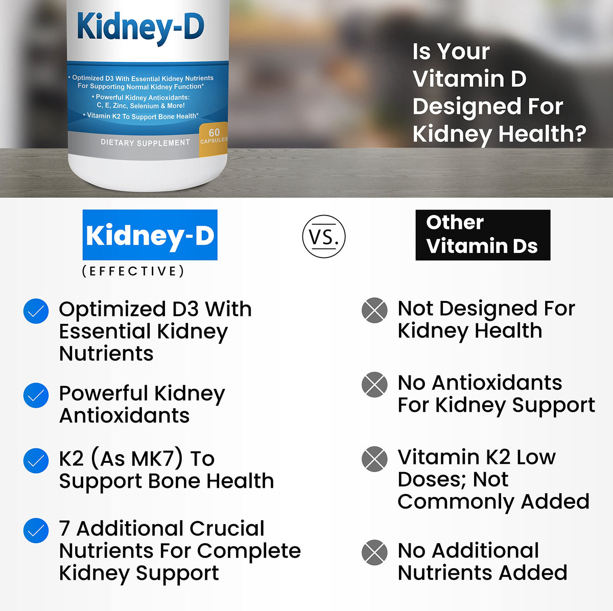 Kidney Restore Kidney-D Vitamin D3 Kidney Support - 60 Capsules - image 2