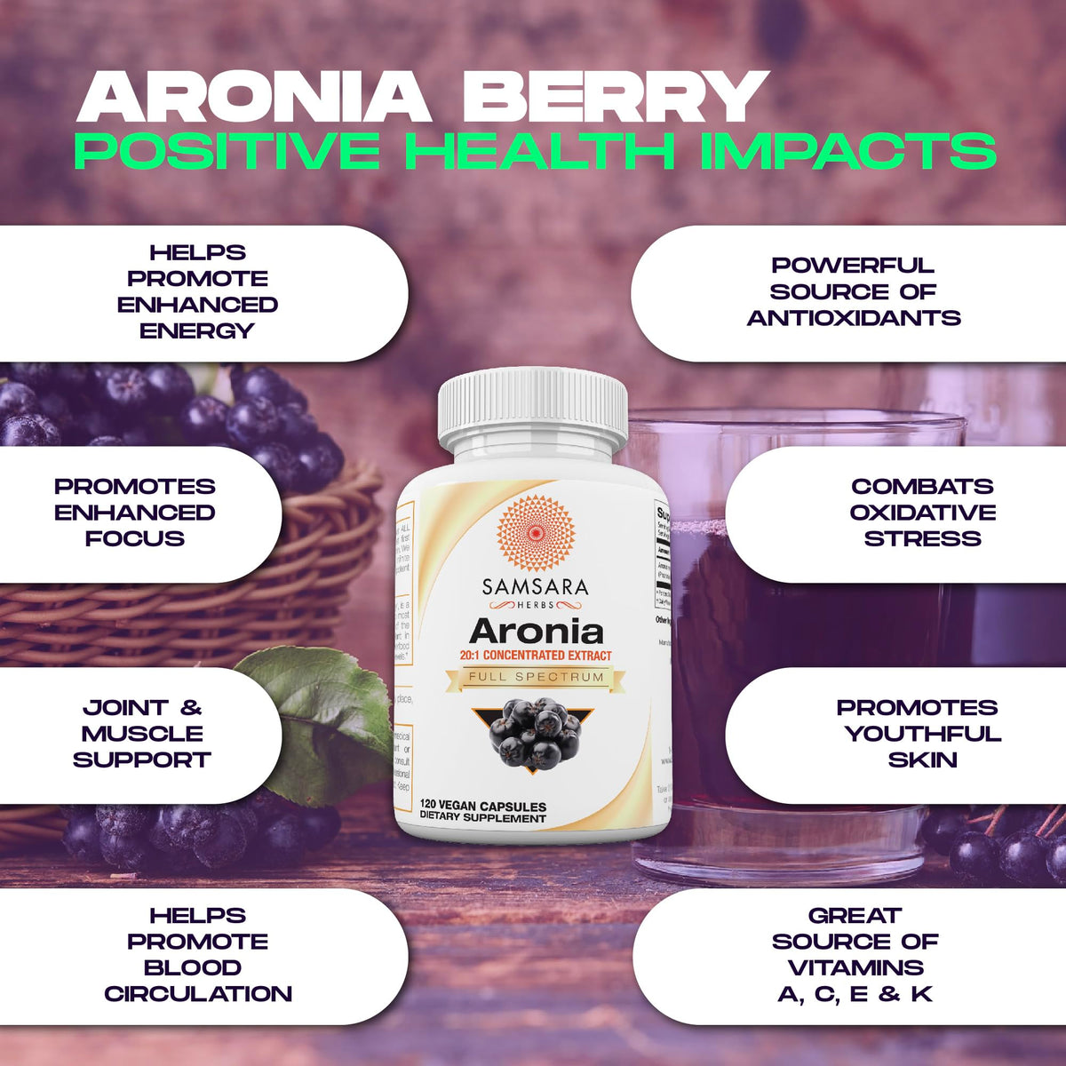 Samsara Herbs Aronia Berry 20:1 Extract - 120 Capsules - image 3