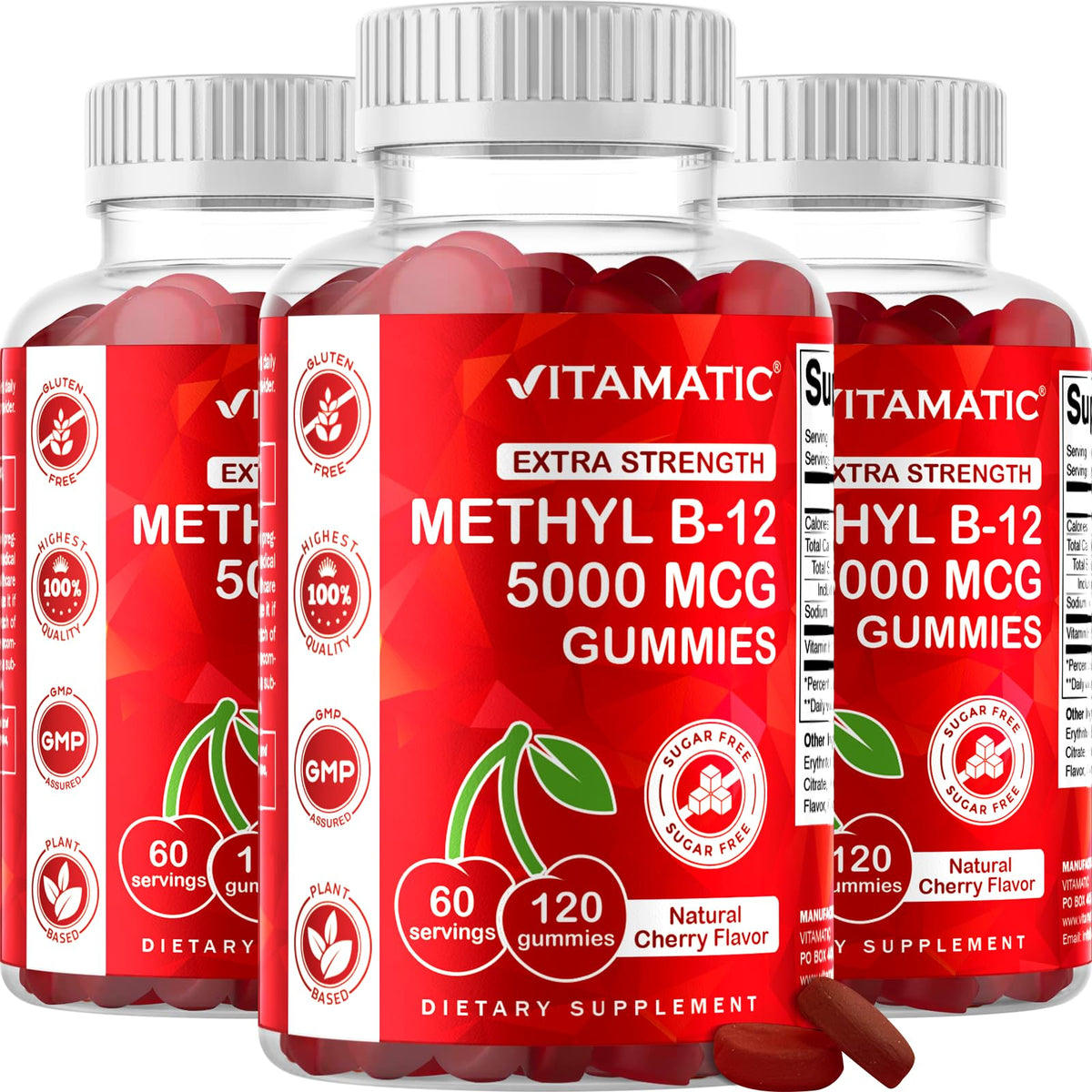 Vitamatic Extra Strength Vitamin B12 5000 mcg (Methyl B12) Gummies