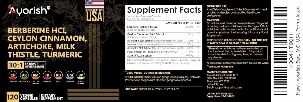 Ayorish Berberine with Ceylon Cinnamon & Turmeric - 120 Capsules - image 4