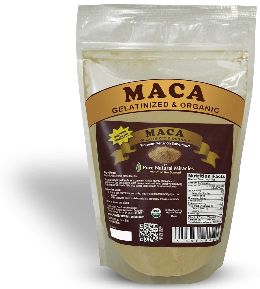 Pure Natural Miracles Organic Maca Root Powder Gelatinized - 1 lb