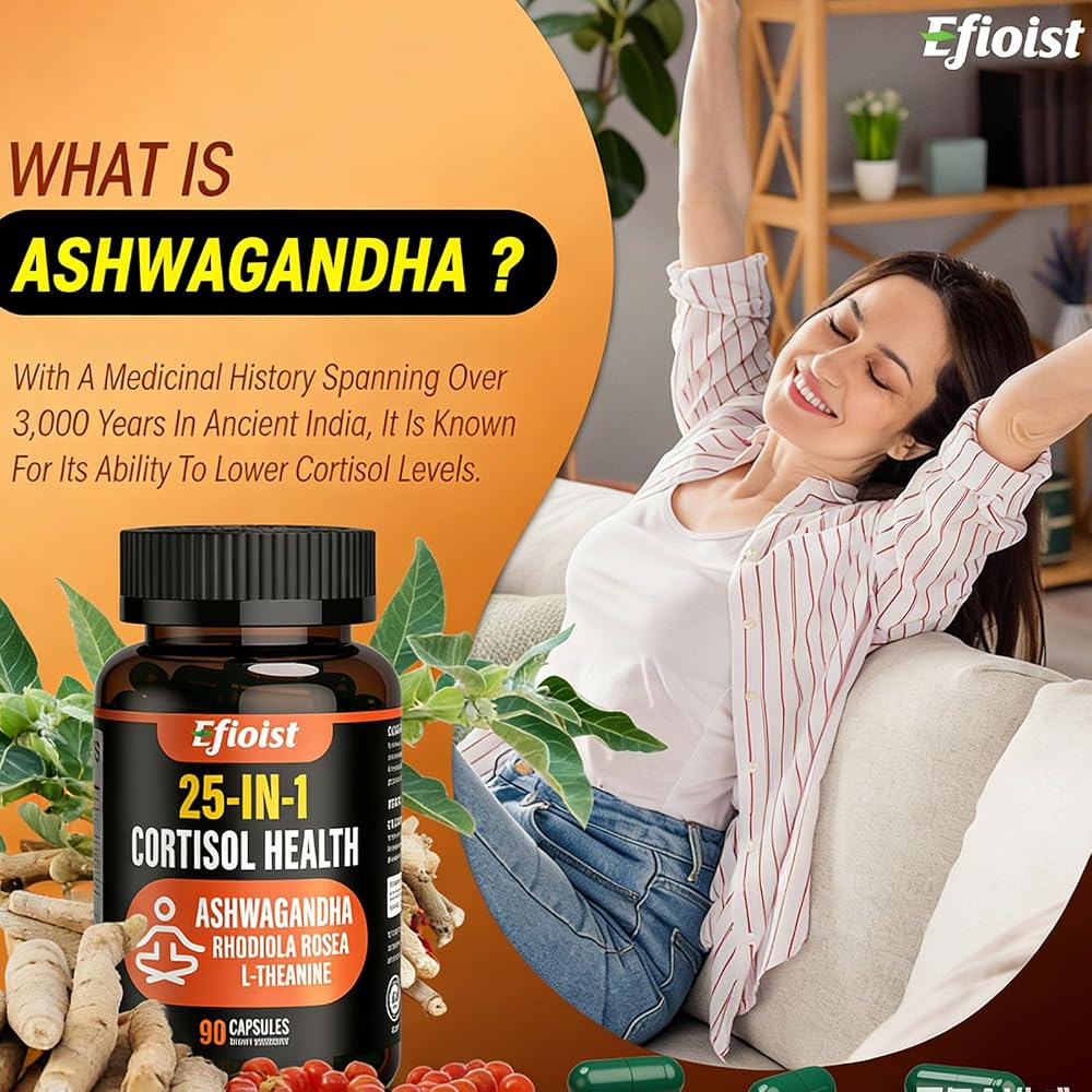 Efioist Cortisol Supplement with Ashwagandha & Rhodiola - 90 Capsules - image 2