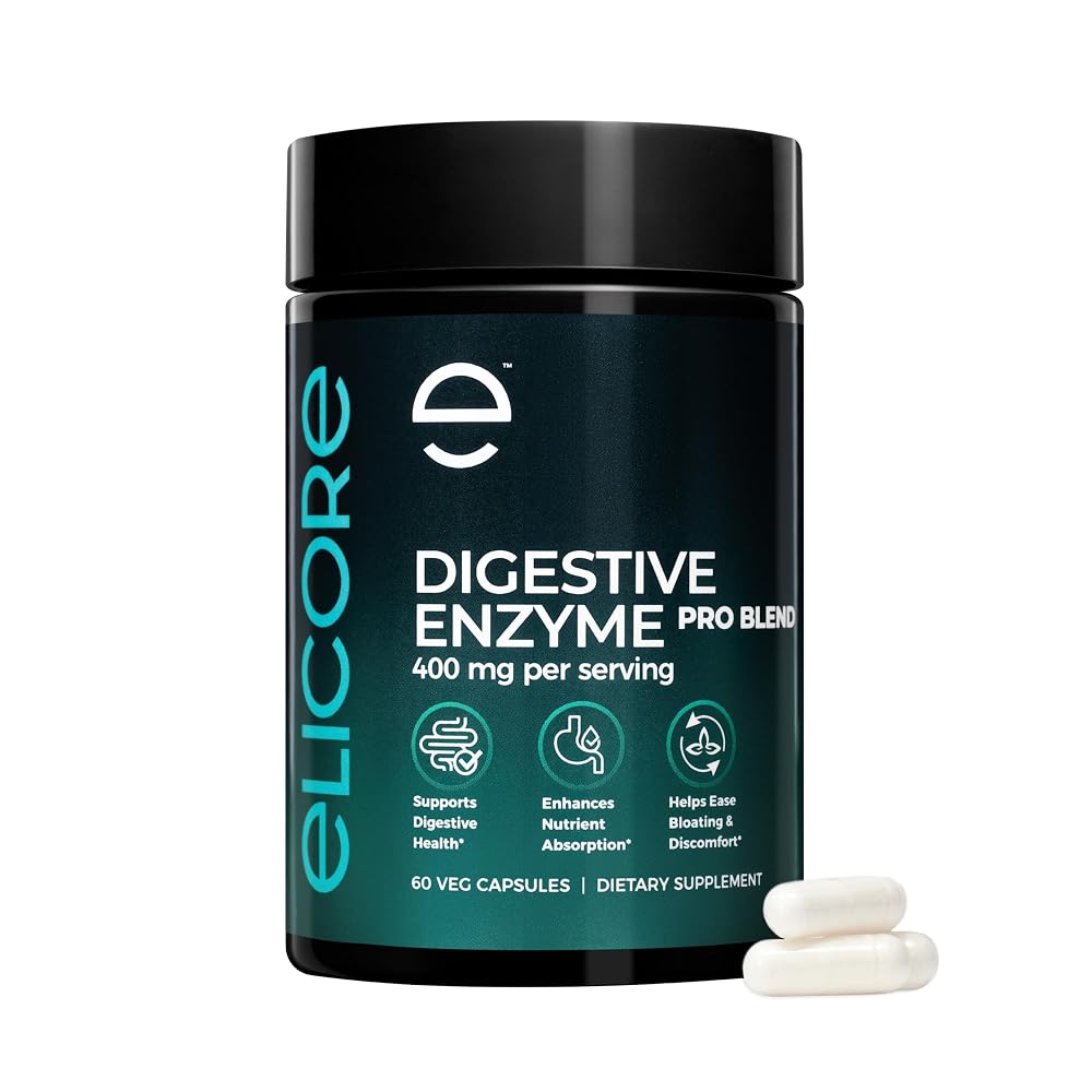 ELICORE Premium Digestive Enzyme Pro Blend - 60 Vegetarian Capsules