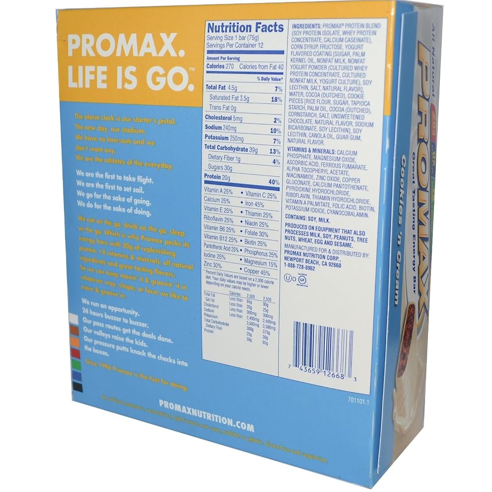 Promax Energy Bar Cookies n Cream Protein Bar - 12 Bars - image 2