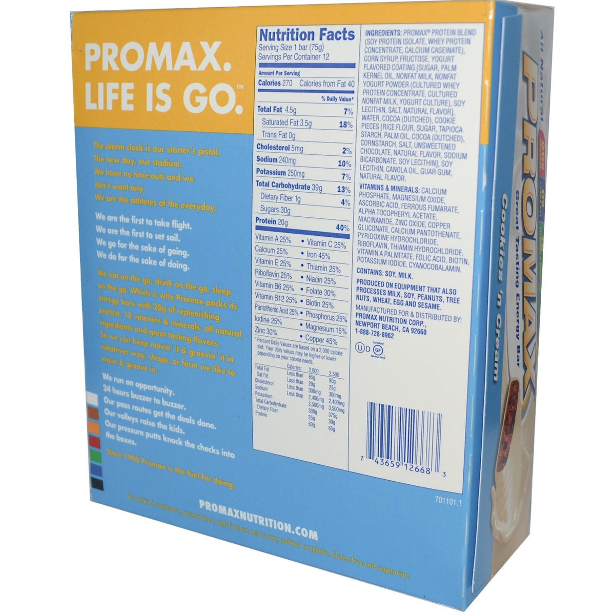 Promax Energy Bar Cookies n Cream Protein Bar - 12 Bars - image 2
