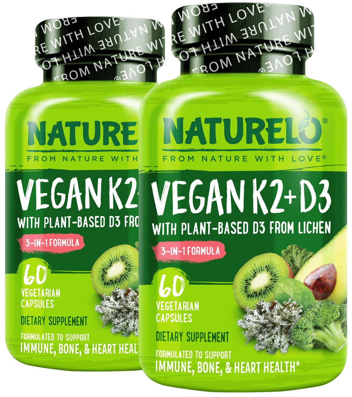 Naturelo Unflavored k2+ D3 Capsules bottle immune